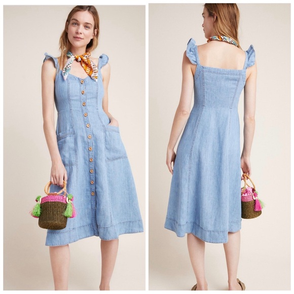 Anthropologie Pilcro Rostand Button-Front Midi Dress Size 2 - Picture 2 of 10